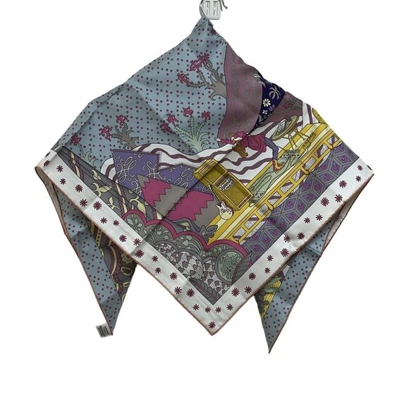 HERMES Carre 90 - Pink Purple Multi Scarf 347-072525 - Picture 2 of 6